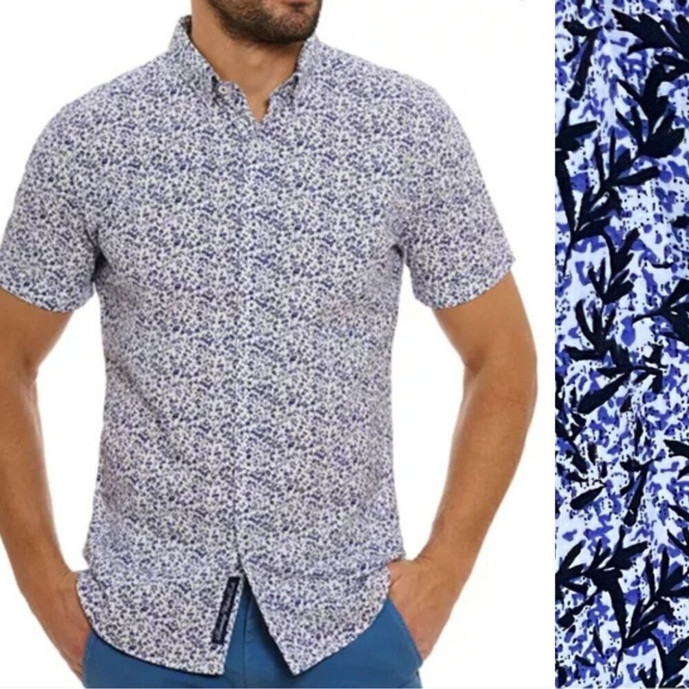 Robert Graham Blue White Cotton Button Down Shirt Size XL - 47703
